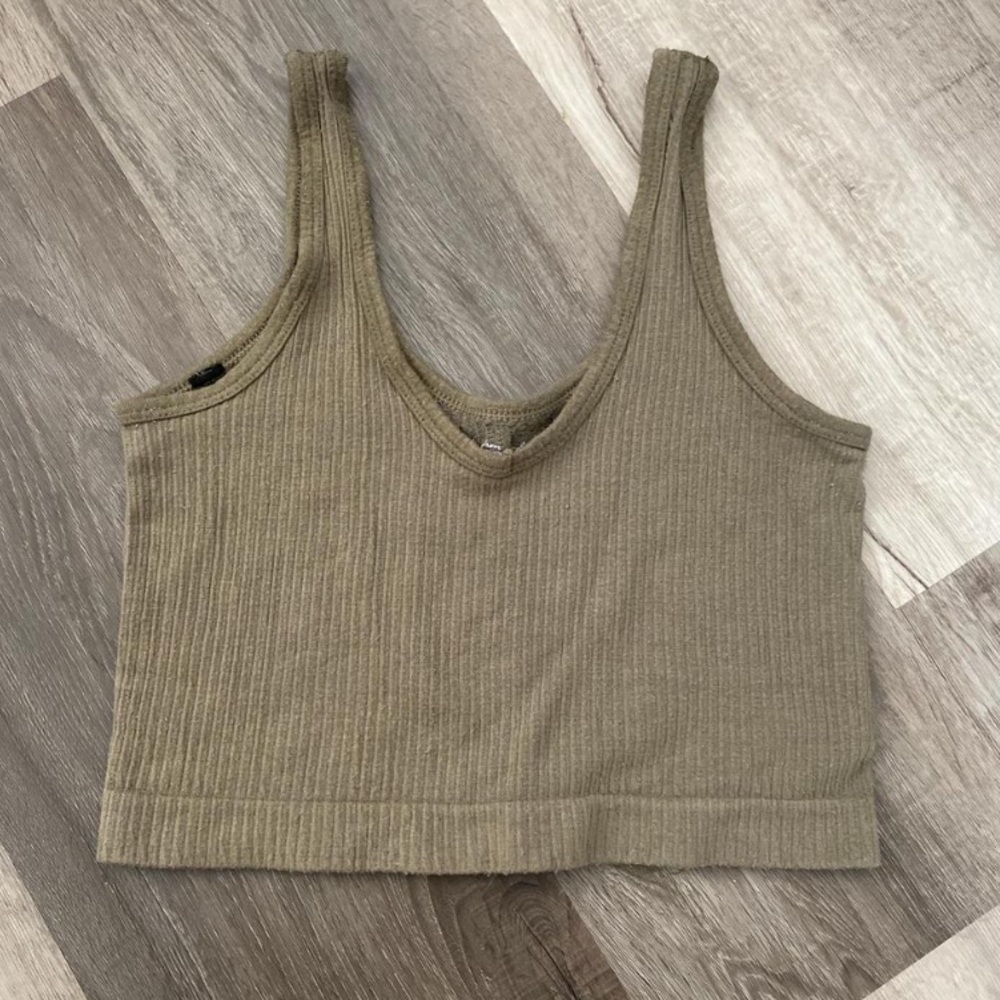 Urban Outfitters Khaki Ribbed Crop Top